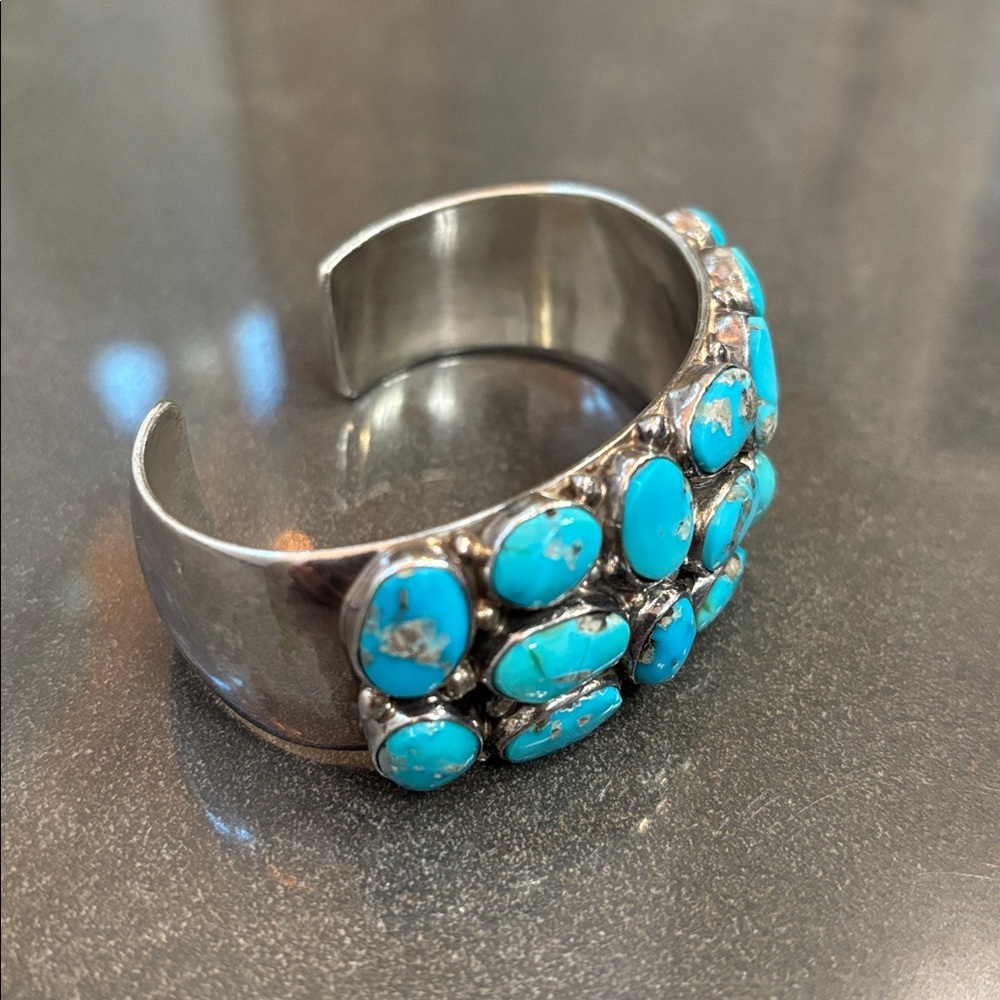 Thompson Turquoise Blue Cluster Cuff Bracelet - Picture 3 of 17